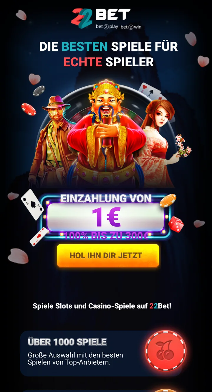 Mobile Casino Lobby von 22Bet Casino – Screenshot