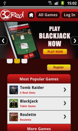 Mobile Casino Lobby von 32Red Mobile Casino – Screenshot