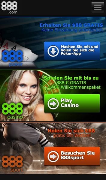Mobile Casino Lobby von 888slots – Screenshot