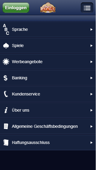 Mobile Casino Lobby von Spin Palace Mobile Casino – Screenshot
