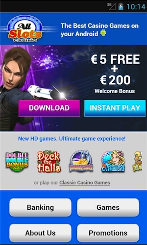 Mobile Casino Lobby von All Slots Mobile Casino – Screenshot