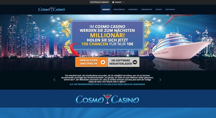 Mobile Casino Lobby von Cosmo Casino Mobile – Screenshot