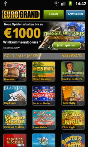 Mobile Casino Lobby von Eurogrand Mobile – Screenshot