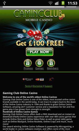 Mobile Casino Lobby von Gaming Club Mobile – Screenshot