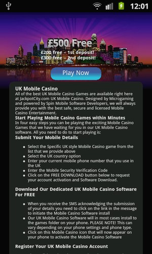 Mobile Casino Lobby von Jackpot City Mobile Casino – Screenshot