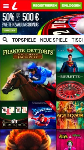 Mobile Casino Lobby von Ladbrokes Mobile – Screenshot
