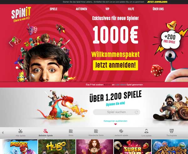 Mobile Casino Lobby von Spinit Mobile – Screenshot