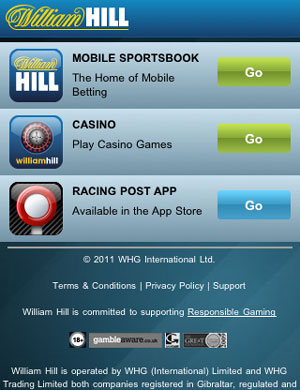 Mobile Casino Lobby von William Hill Mobile Casino – Screenshot